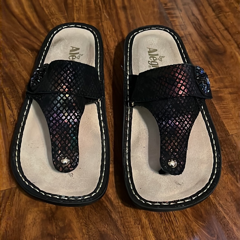 Alegria mermaid print adjustable thong sandals